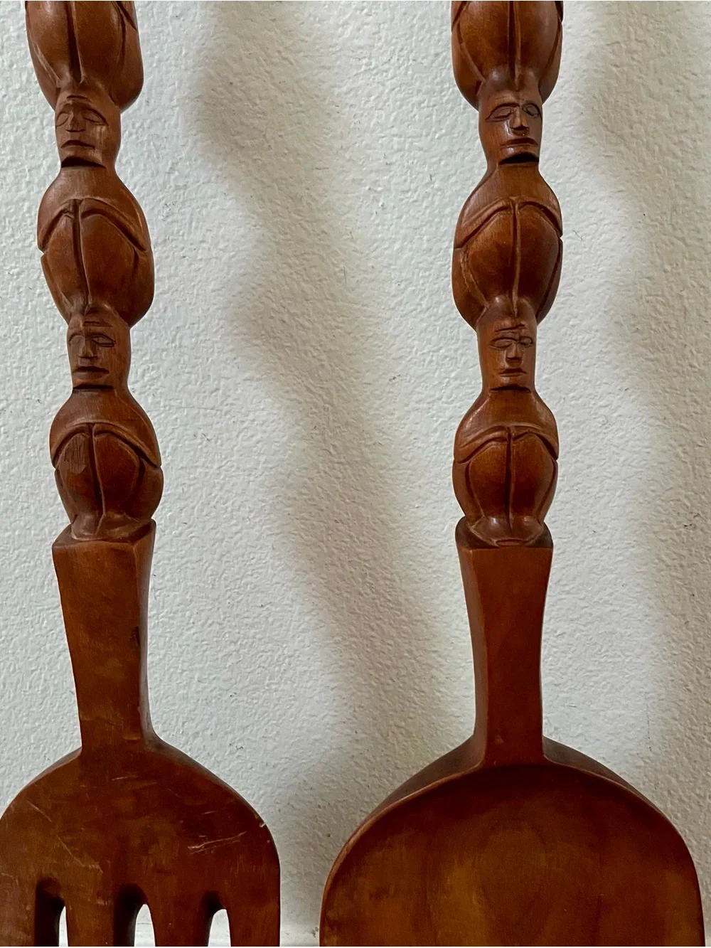 vintage hand carved wooden  Spoon And Fork Handles With Stacked Human Figures 31